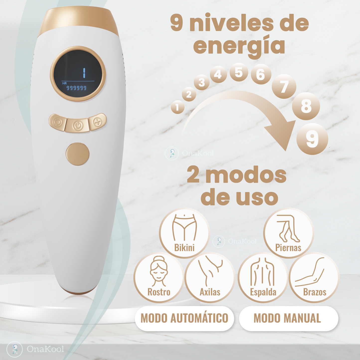 LASER DEPILACION 3 en 1, IPL Depiladora de Luz Pulsada, Depiladora Laser Indolora y No Invasiva, Depilacion Laser en Casa con 9 Niveles, Depiladora Laser Mujer y Hombre,Cuerpo,Cara,Axila,Bikini.